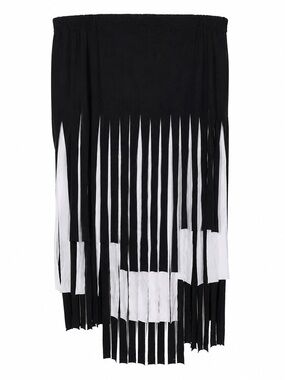 1X Black Fringe Car Wash Skirt Monochrome Artsy Elastic Waist Chic Style